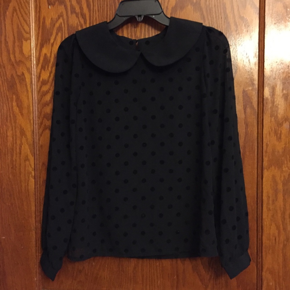 Sheer black polka dot long sleeve blouse